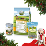 Weihnachtsbundle Bellfor Hundefutter mit getreidefreiem Trockenfutter, hypoallergenem Nassfutter und gesunden Hundeleckerlis für ernährungsbewusste Haustierbesitzer