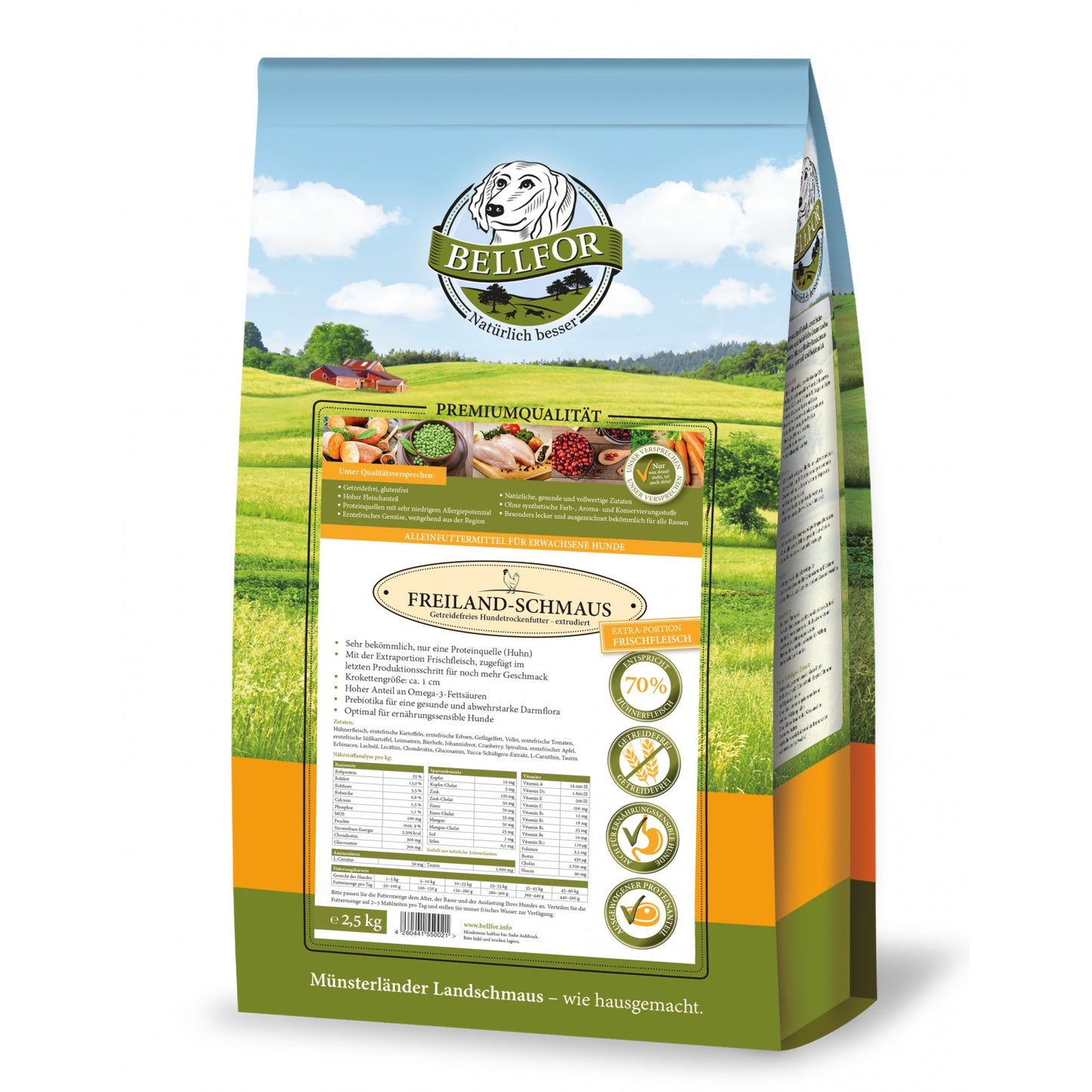 Cavalier Futter Set - Freiland-Schmaus 2500 g + Shiimun Skin 50 g + Fleischstreifen Huhn 100 g + 1 Jutebeutel