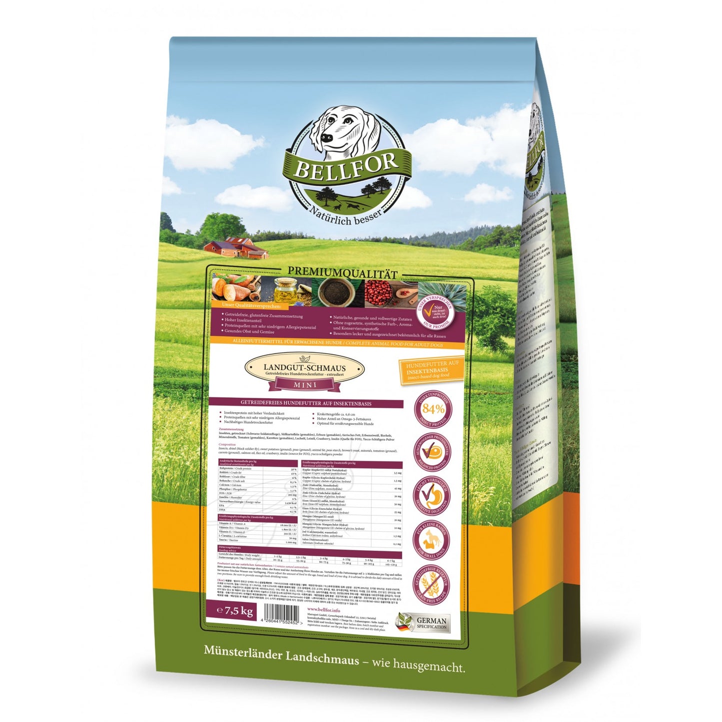 Hypoallergenes Trockenfutter Getreidefrei mit Insektenprotein - Landgut-Schmaus Mini von Bellfor Hundefutter - 7500 g