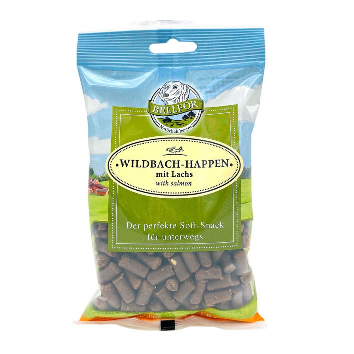 Mix 4 Soft-snacks für Hunde - Freiland-Happen mit Huhn 200 g + Heide-Happen mit Lamm 200 g + Wildbach-Happen mit Lachs 200 g + Landgut-Happen mit Insekten 200 g von Bellfor Hundefutter