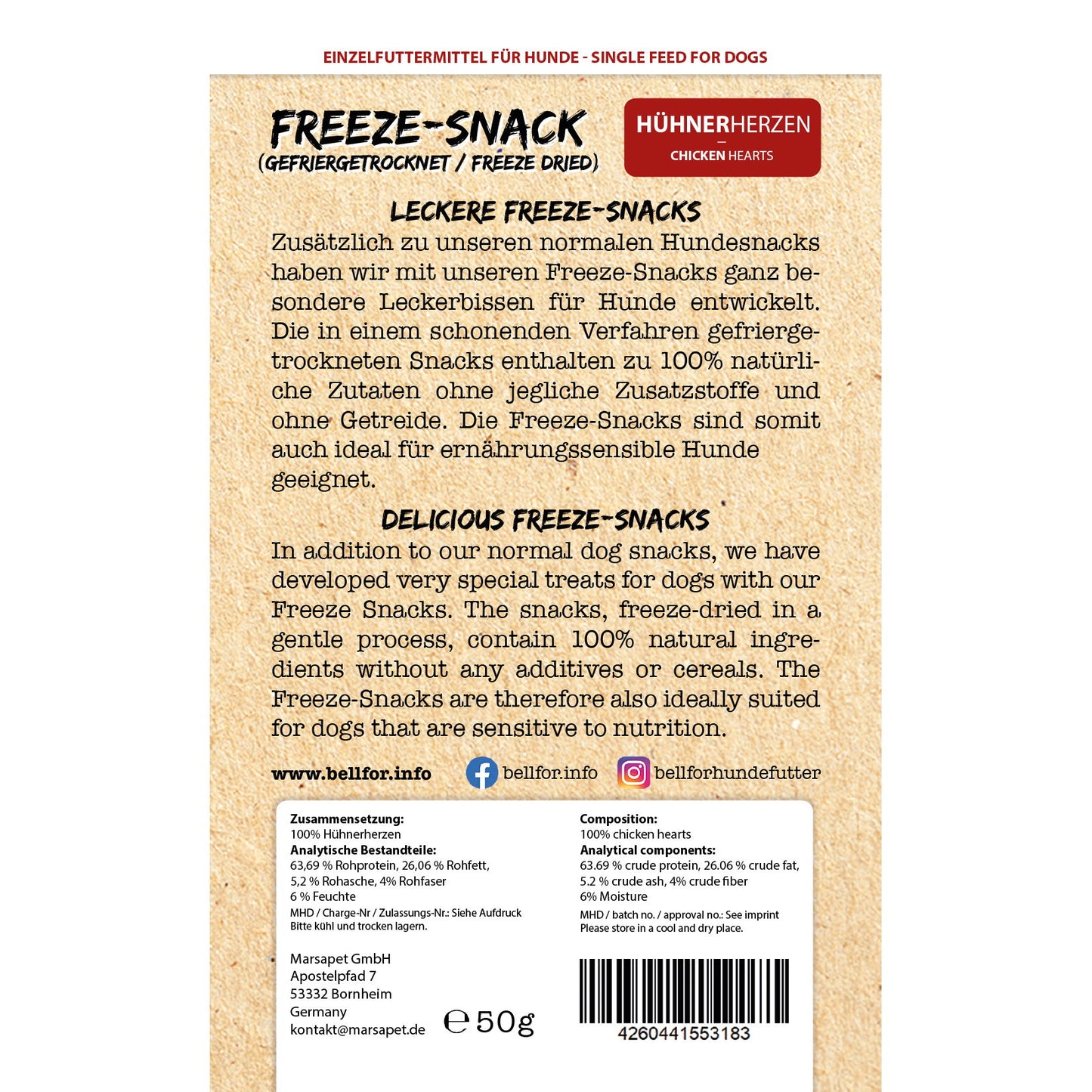 Gefriergetrocknete Freeze-Snacks für Hunde als Sparset von Bellfor Hundefutter - 250 g