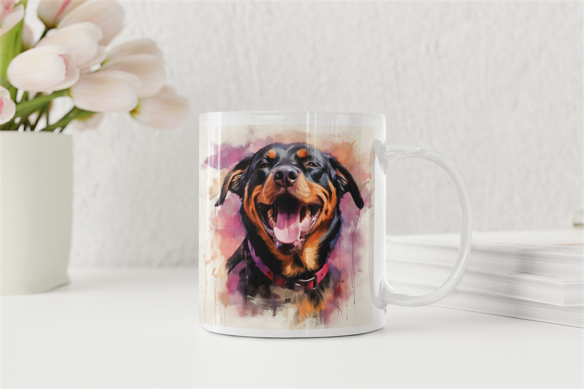 Kunstvolle Kaffeetasse mit einem beeindruckenden Rottweiler-Bild