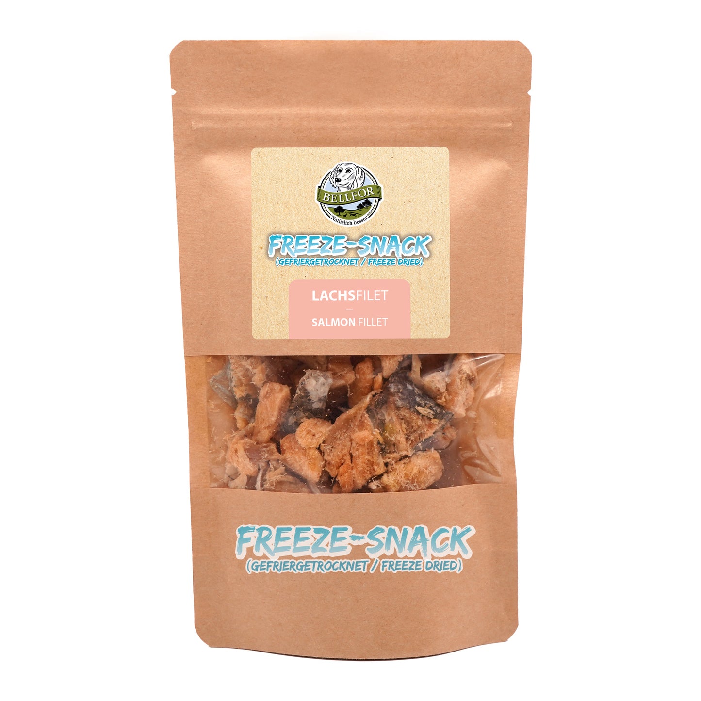 Gesunder Freeze-Snack für Hunde - Lachsfilet (gefriergetrocknet) von Bellfor Hundefuttter - 50g