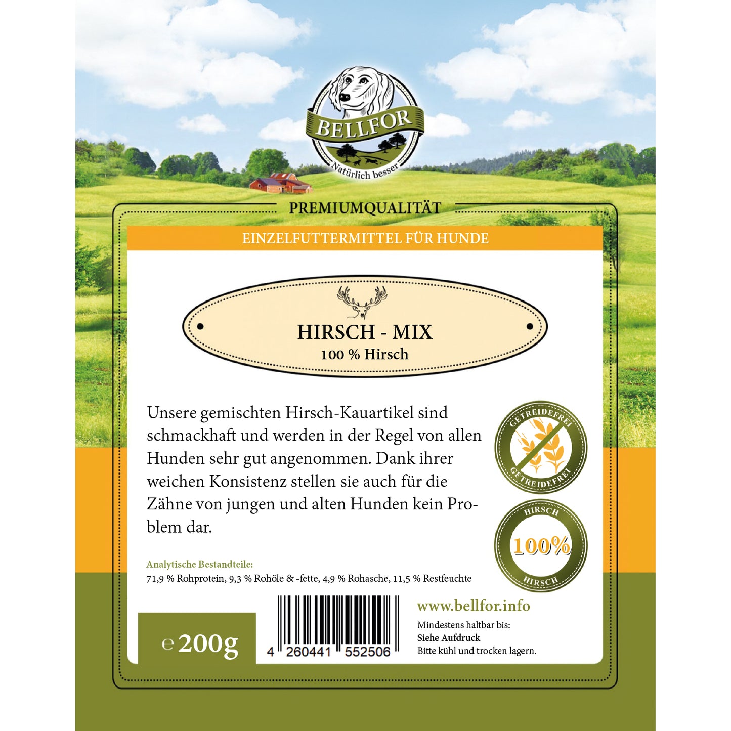 Gesunder Hundesnack - Hirsch Mix von Bellfor Hundefutter - 200g