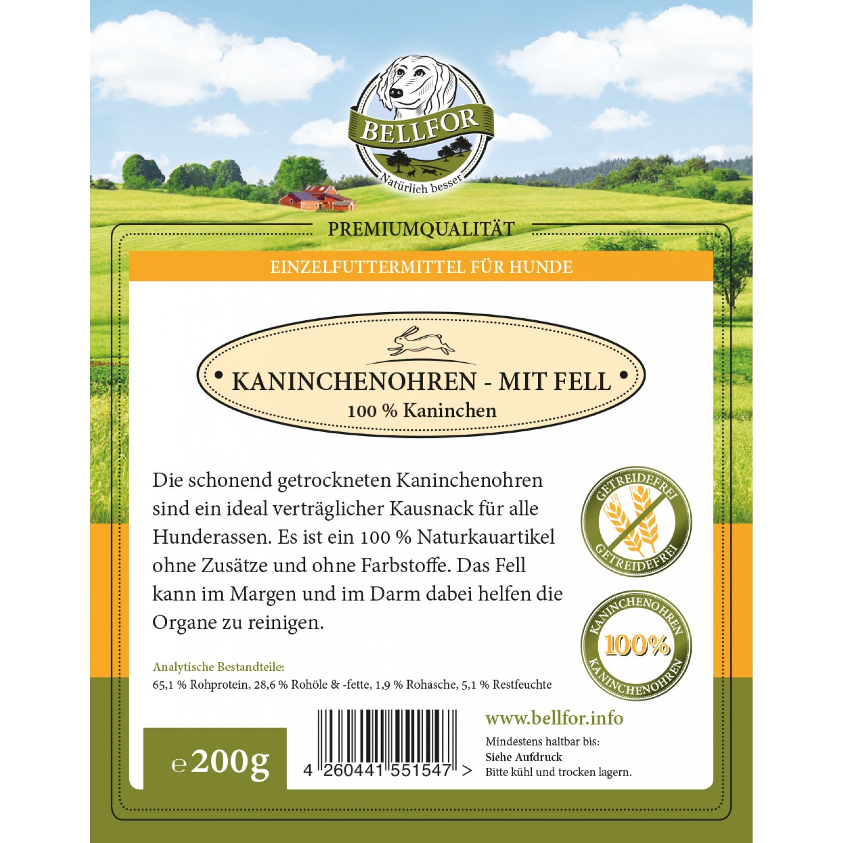 Gesunder Hundesnack - Kaninchenohren mit Fell von Bellfor Hundefutter - 200g - 100% Natur