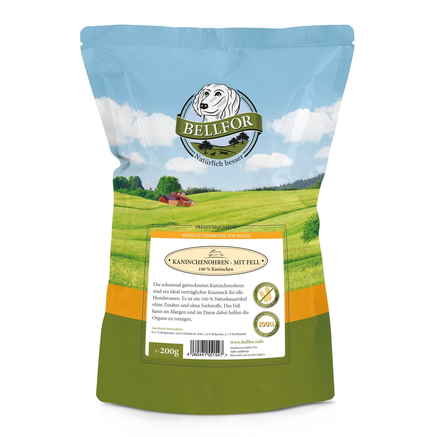 Gesunder Hundesnack - Kaninchenohren mit Fell von Bellfor Hundefutter - 200g - 100% Natur