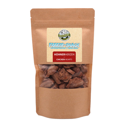 Gesunder Freeze-Snack für Hunde - Hühnerherzen (gefriergetrocknet) von Bellfor Hundefutter - 50g