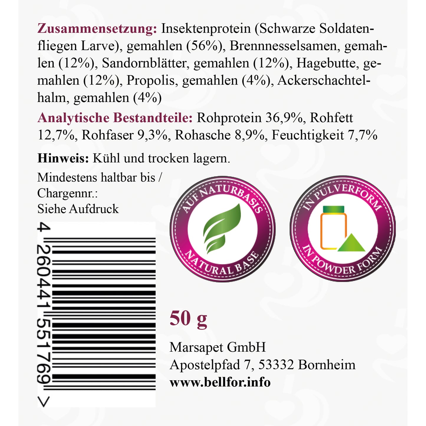 Hochwertige Immun Pulver Junior für Welpen von Bellfor Hundefutter - 50g